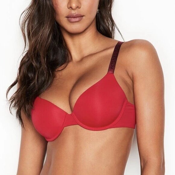 Victoria's Secret Other - Victoria's Secret T-Shirt Push-Up Bra (Red Licorice Logo Shine Straps)